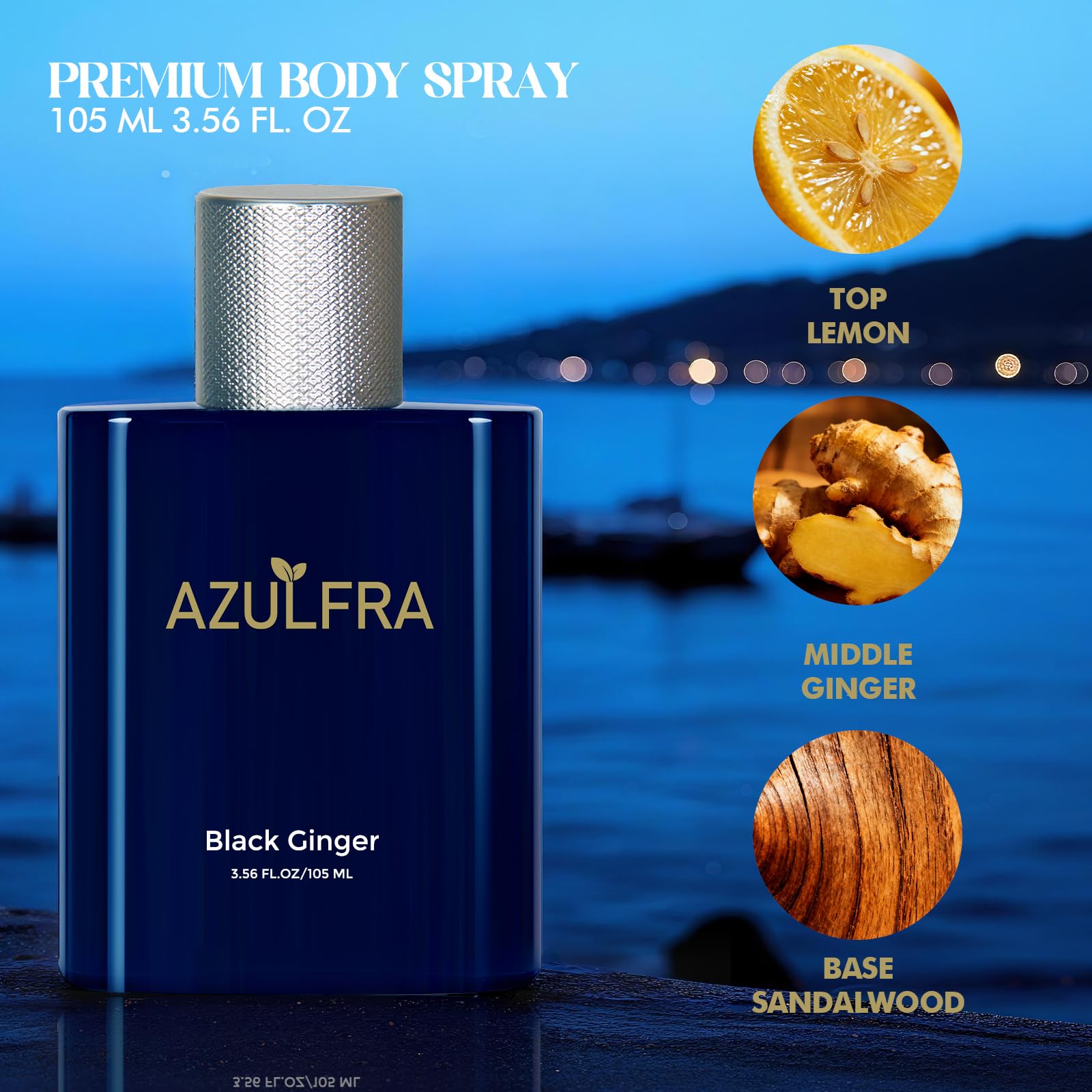 Azulfra men body refreshing spray 3.56 fluid ounces packaging box and bottle