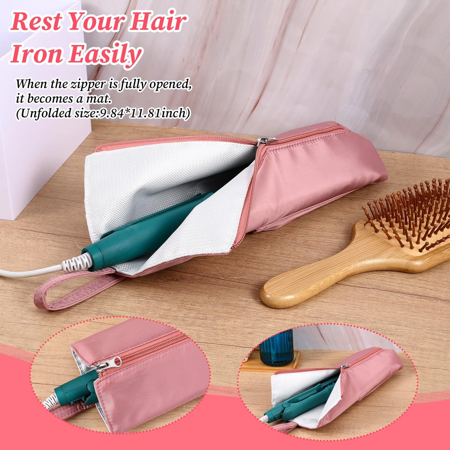 Vctitil flat iron travel bag containing a curling wand to demonstrate spacious interior capacity.