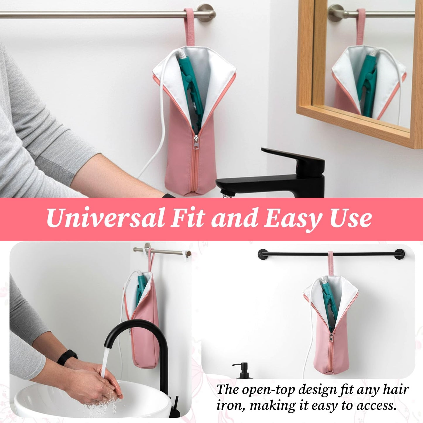 Vctitil heat resistant pouch being packed into a travel suitcase next to cosmetics.