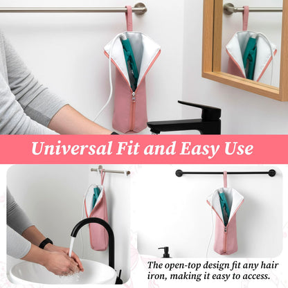 Vctitil heat resistant pouch being packed into a travel suitcase next to cosmetics.