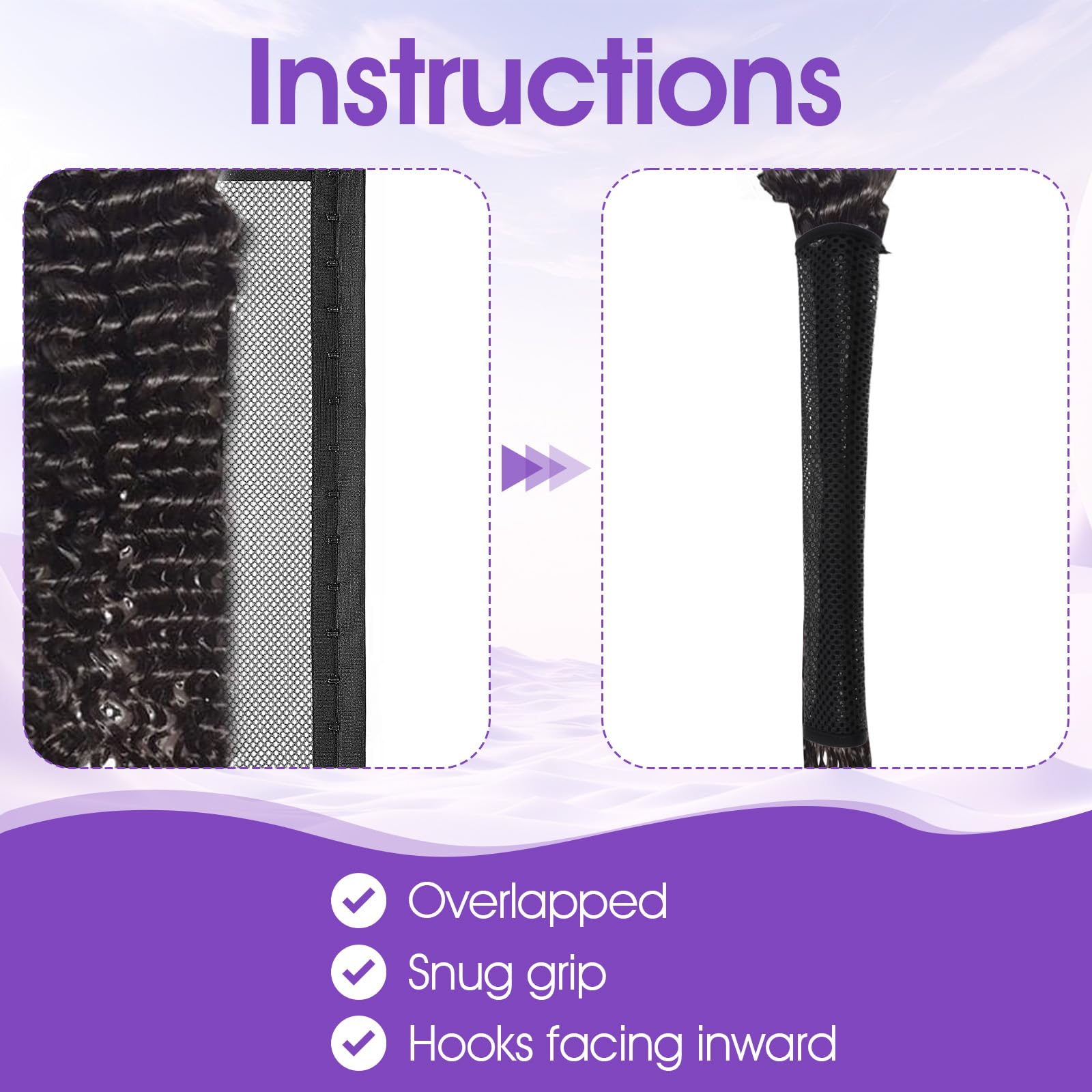 Packaging contents of the 4 piece curl stretcher kit used for preventing natural hair shrinkage.