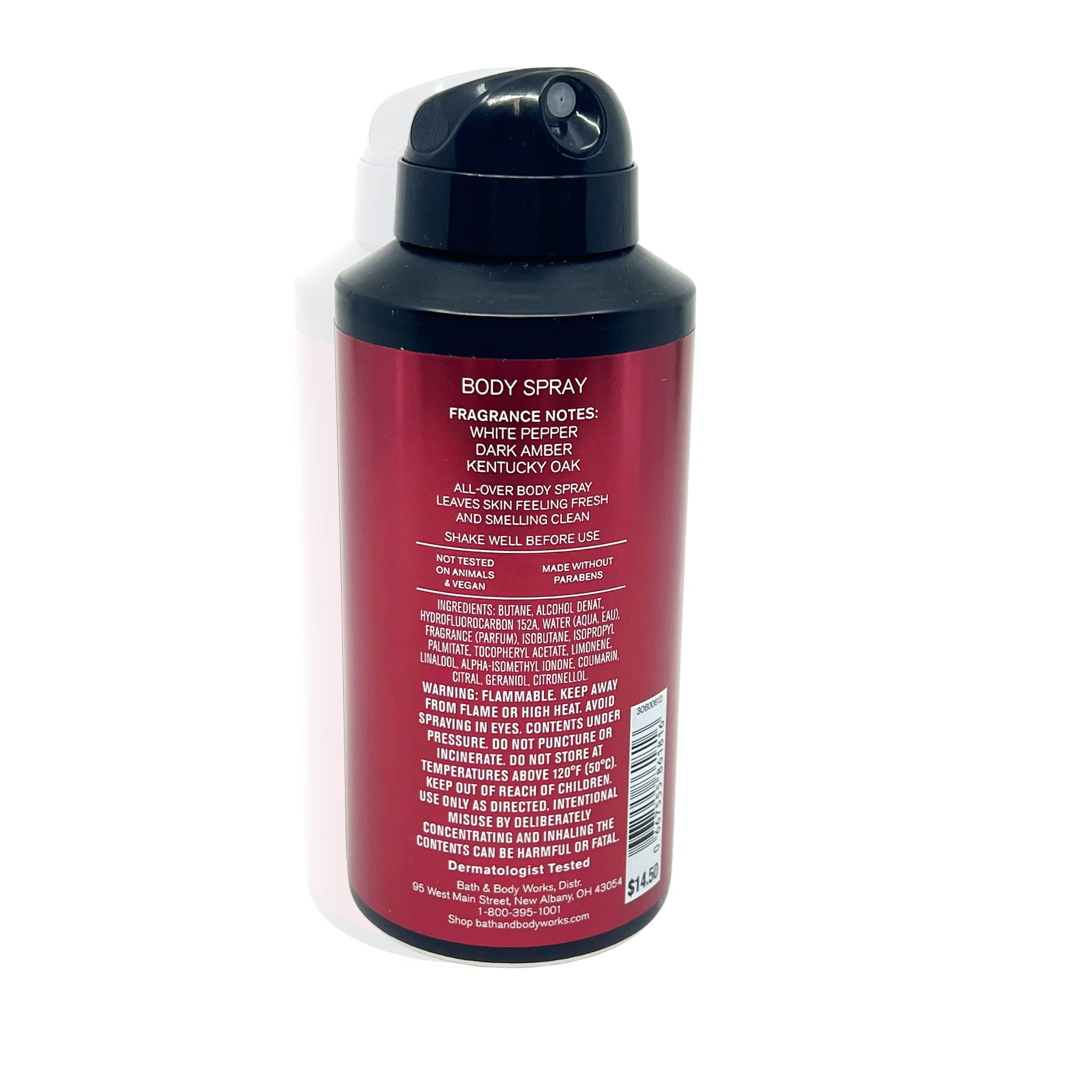Authentic USA imported Bath and Body Works Bourbon fragrance spray bottle detailing size and usage details.