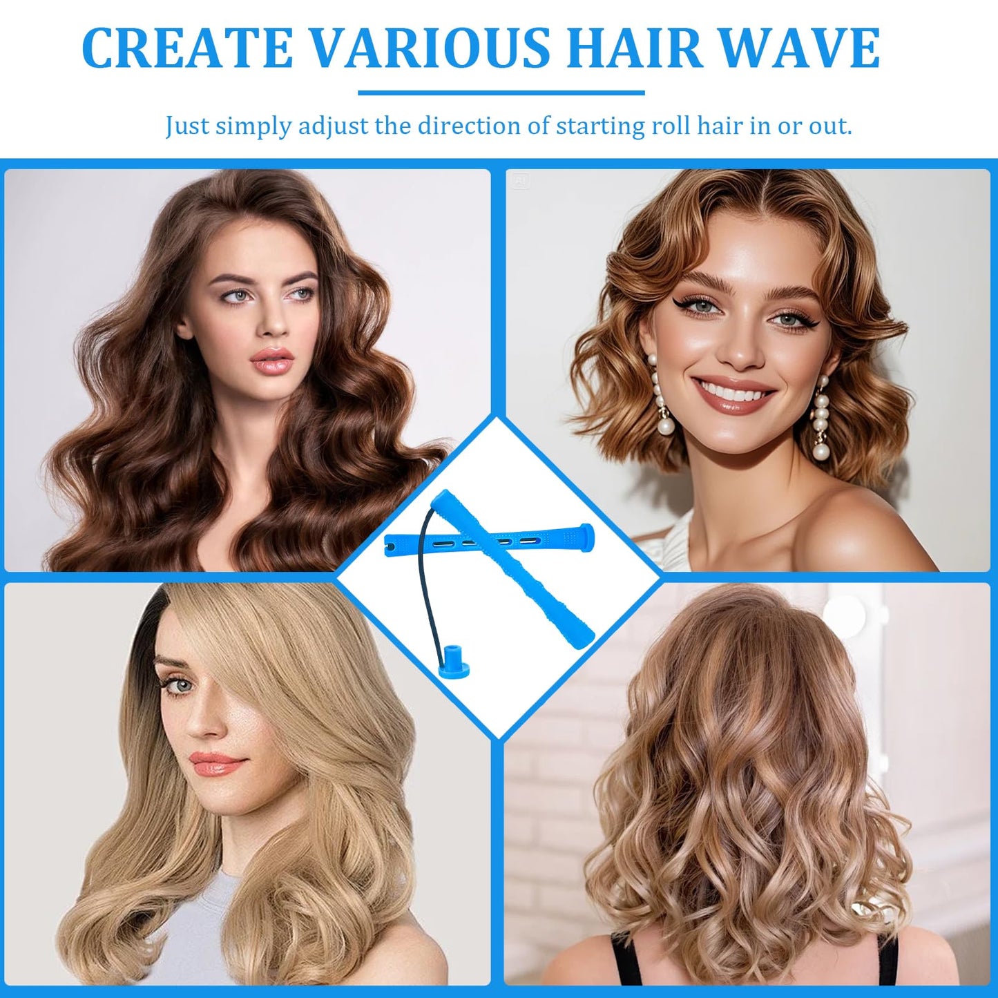 Packaging layout of the forty pieces heatless hair curler styling kit.