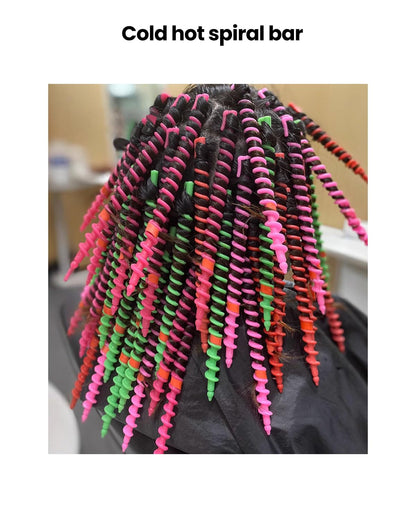 Packaging layout of the twenty piece spiral curly styling kit suitable for salon and home use.