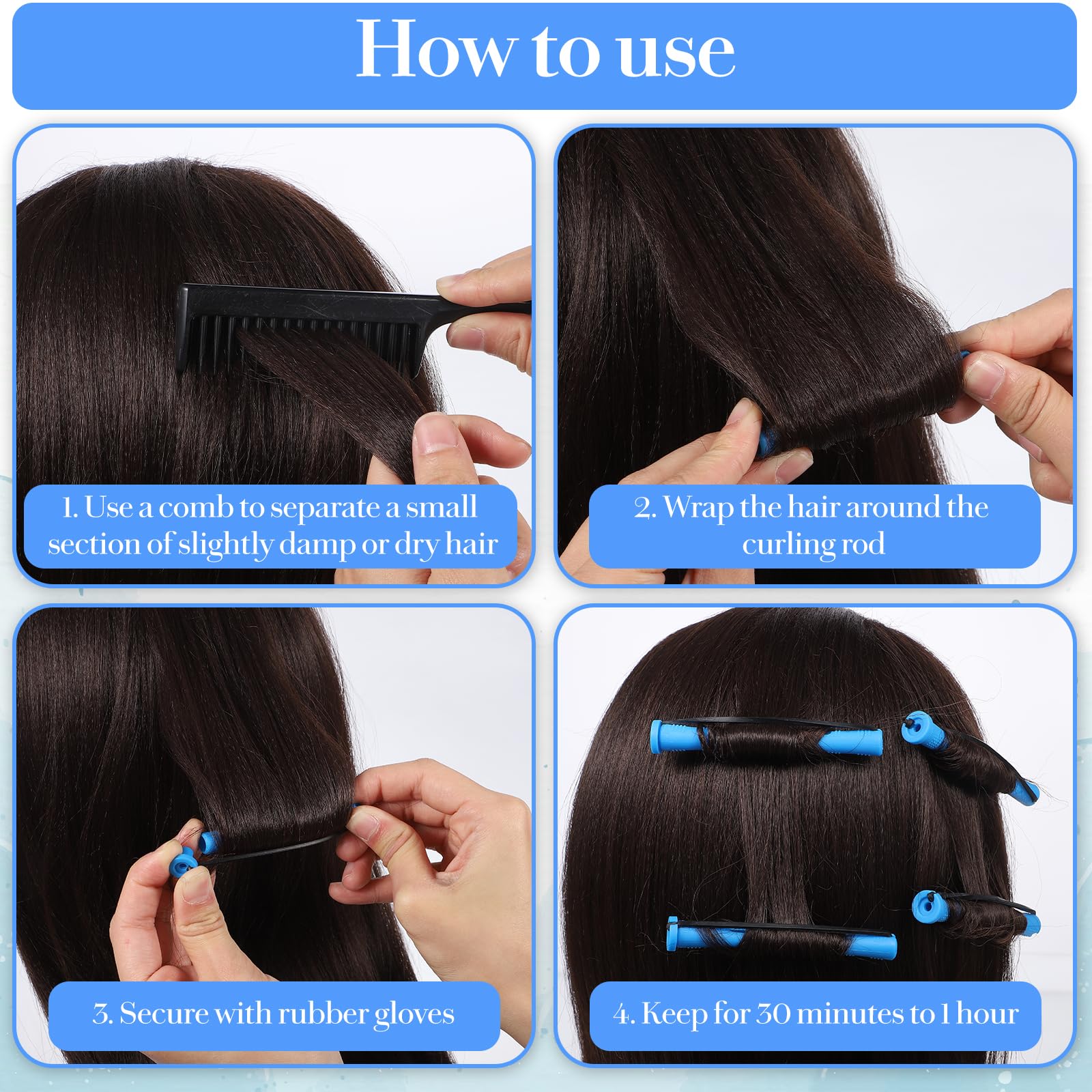 NUDFSY heatless hair curlers arranged neatly demonstrating the zero point four seven inch size.