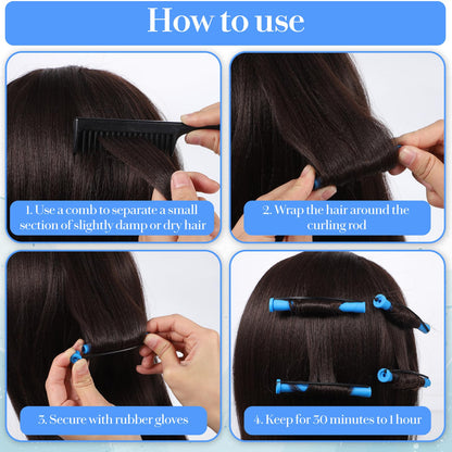 NUDFSY heatless hair curlers arranged neatly demonstrating the zero point four seven inch size.