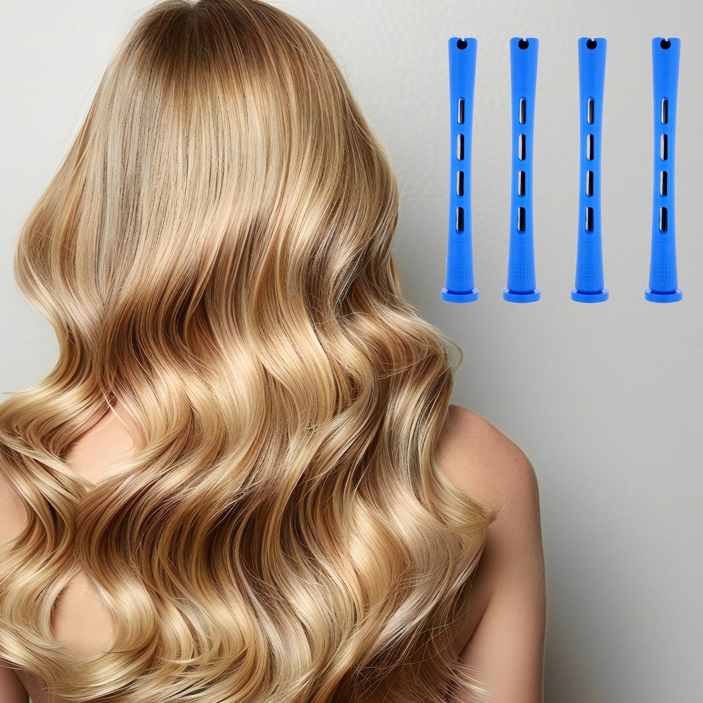 NUDFSY small hair rollers bundle showing thirty pieces of blue heat free styling tools.