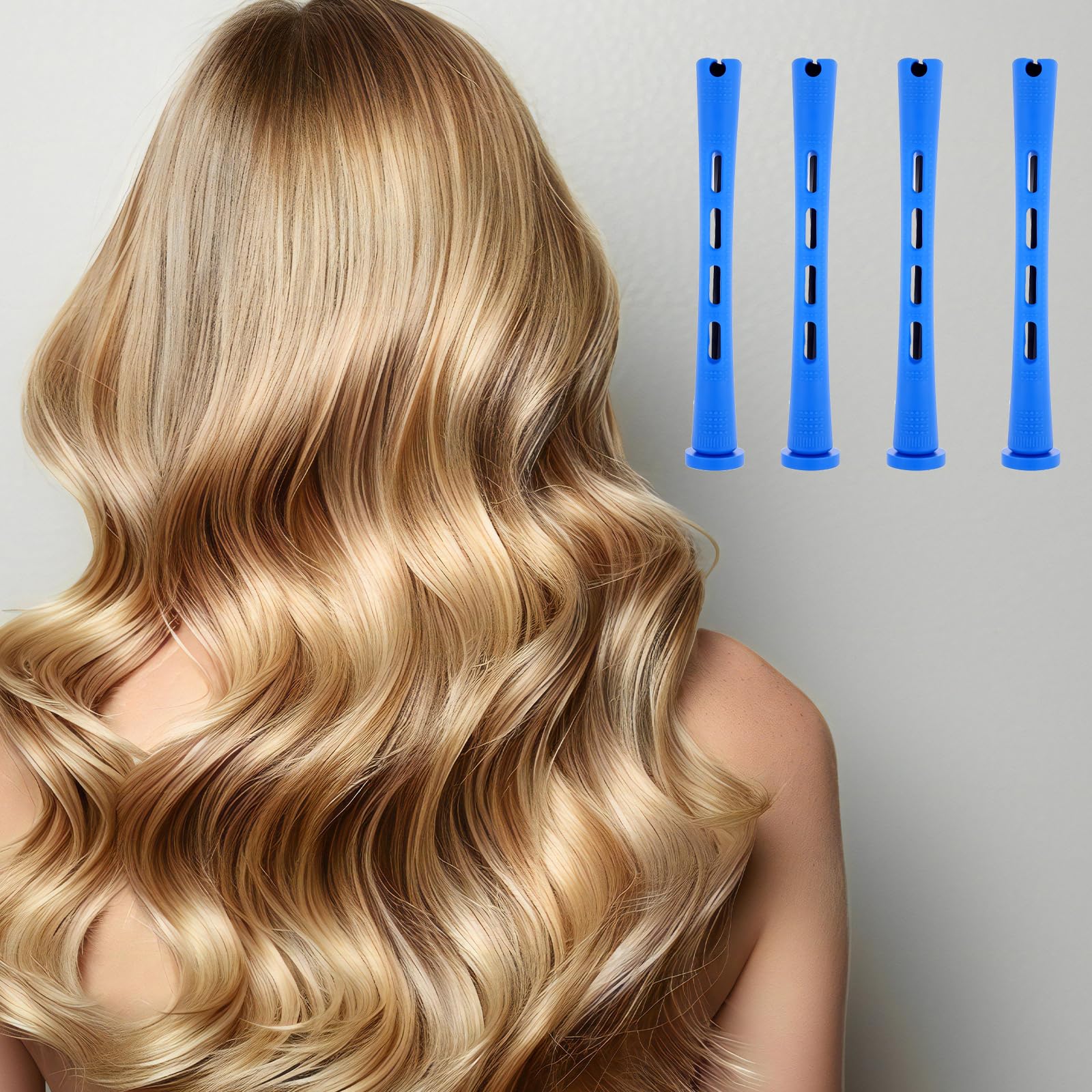 NUDFSY small hair rollers bundle showing thirty pieces of blue heat free styling tools.