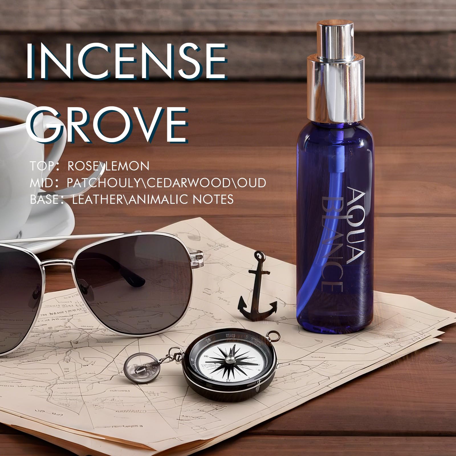 AQUA BLANCE long lasting body spray for men showcasing Azure Wave bottle.