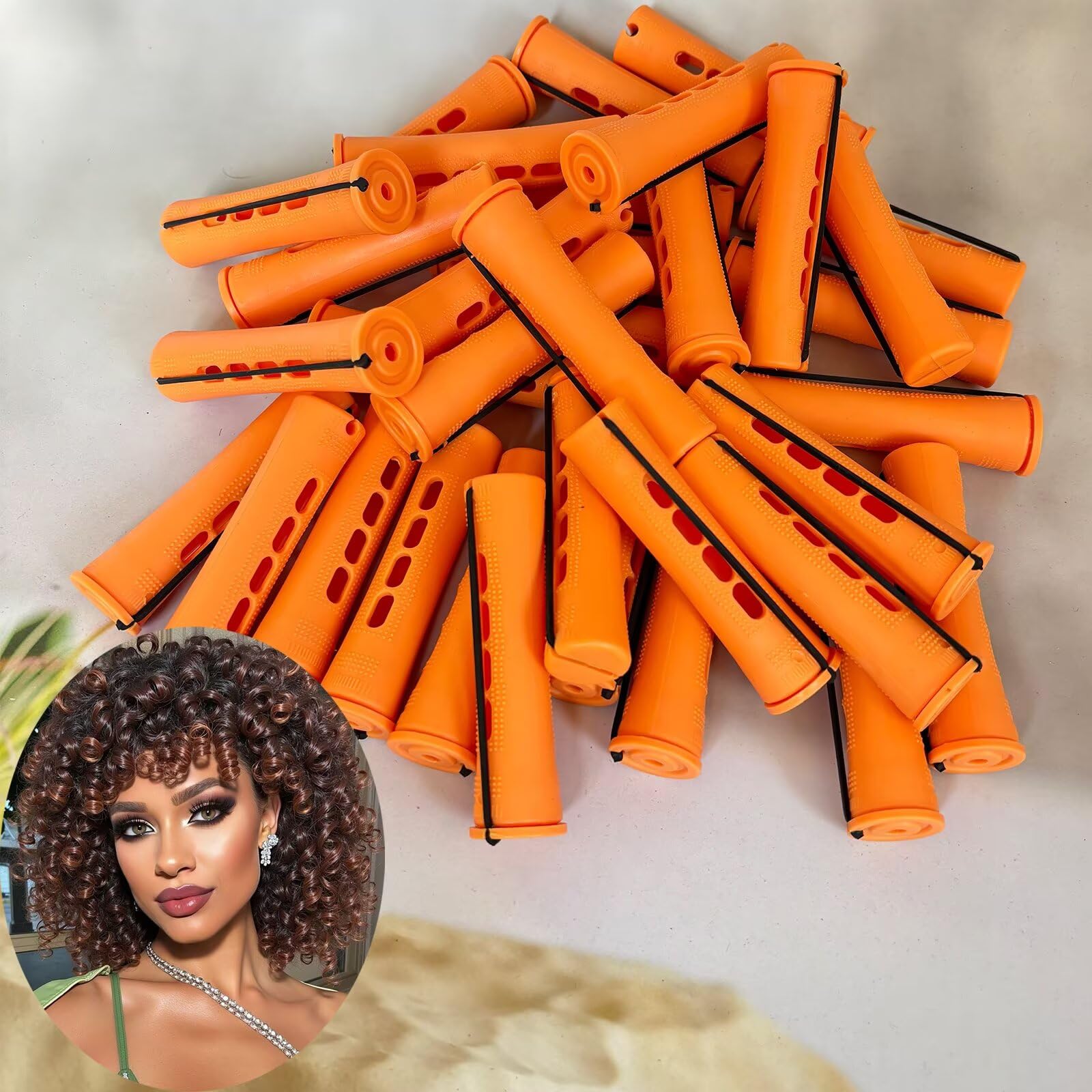 The complete packaging of the WSTAR USA-imported orange perm rod set for short and long hair.