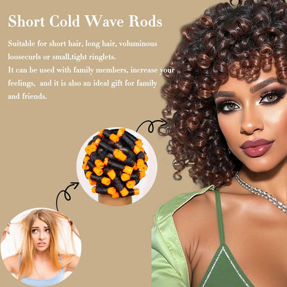 WSTAR cold wave rods styling kit demonstrating the secure rubber band attachment for tight curl definition.