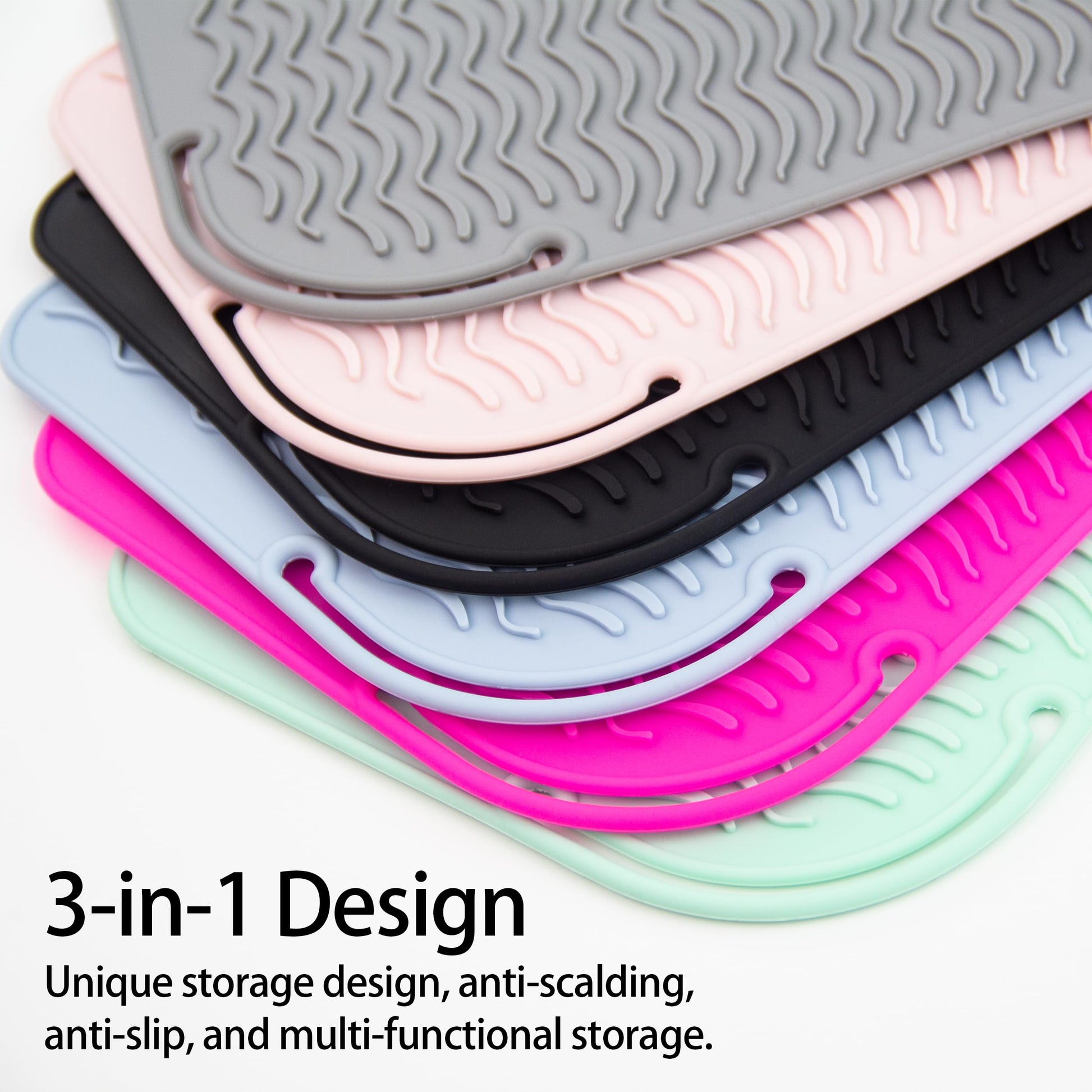 Portable curling iron sleeve and travel mat laid flat on vanity table