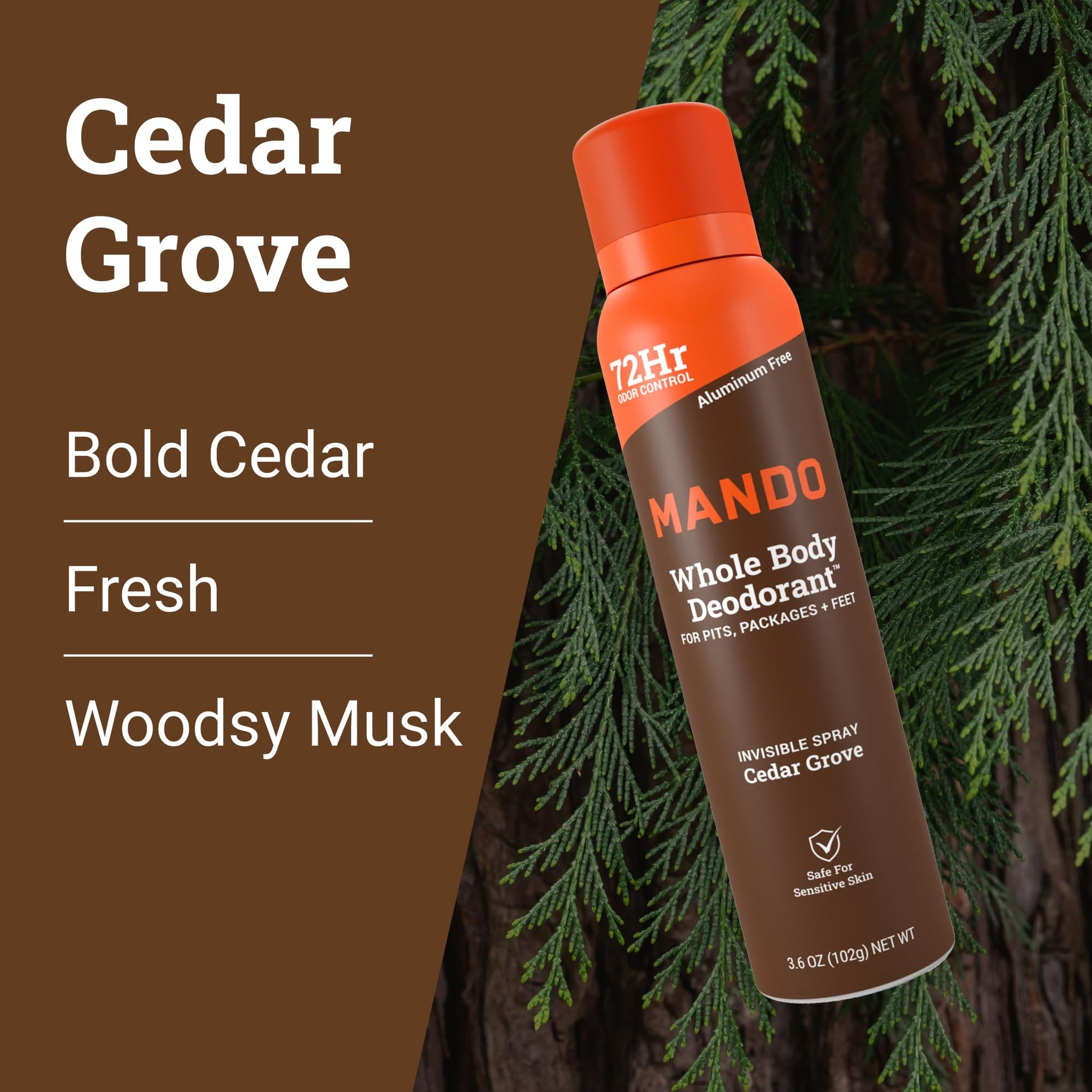 Mando imported grooming products for men showing the clear spray nozzle mechanism