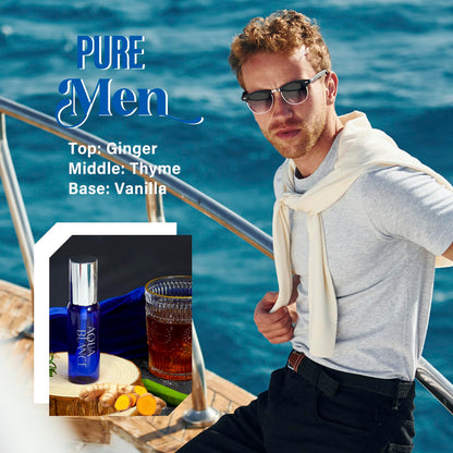 Aqua Blance mens fragrance mist bottles showing Crimson Ember, Aqua Reverie, and Woodland Noir variants.
