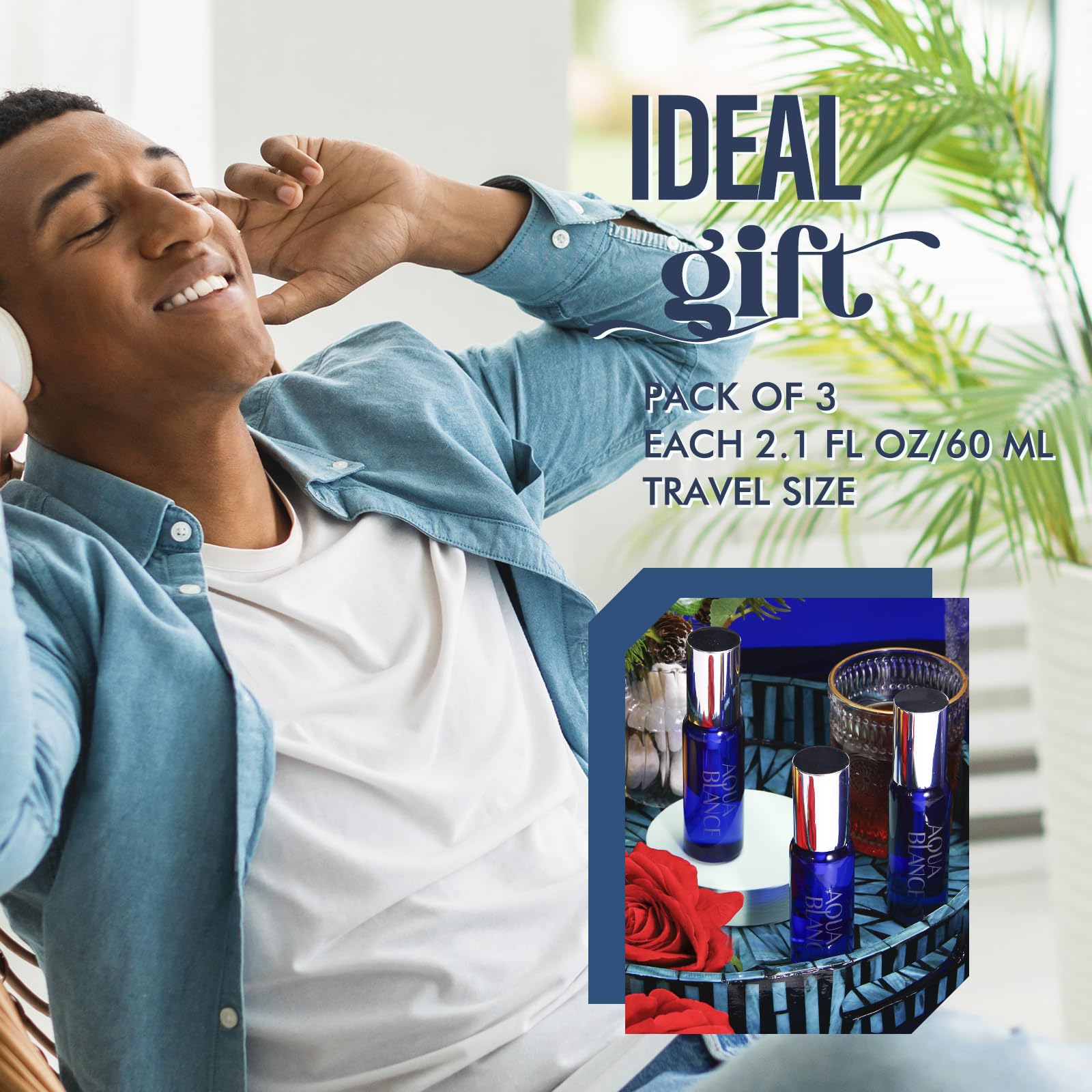 Aqua Blance men body spray trio highlighting compact design for travel and gym use.