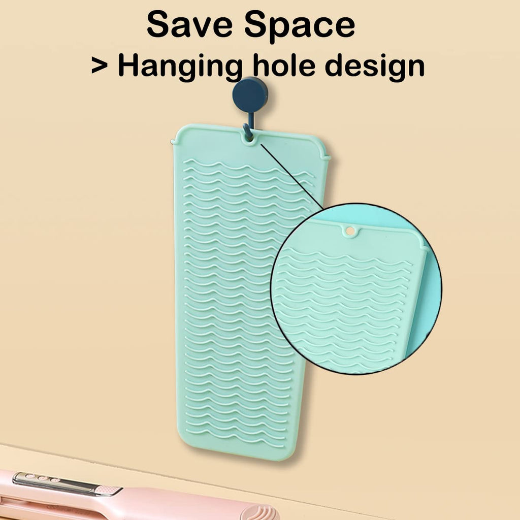 UORNERI green silicone mat hanging from a bathroom wall hook using the built in hole