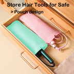 Curling iron resting safely on top of the UORNERI heat resistant green mat