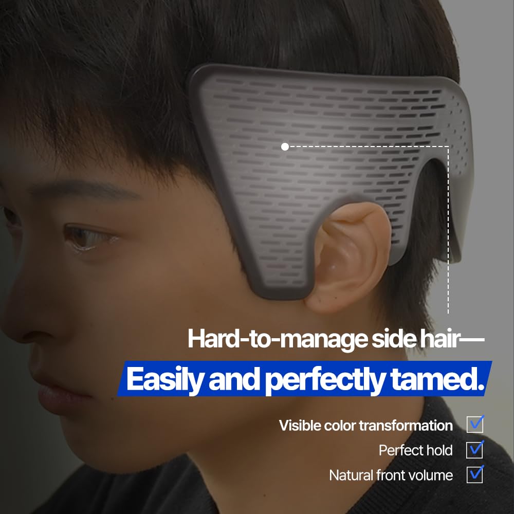 Black mens hair straightener tool showing temperature reactive color changing material.