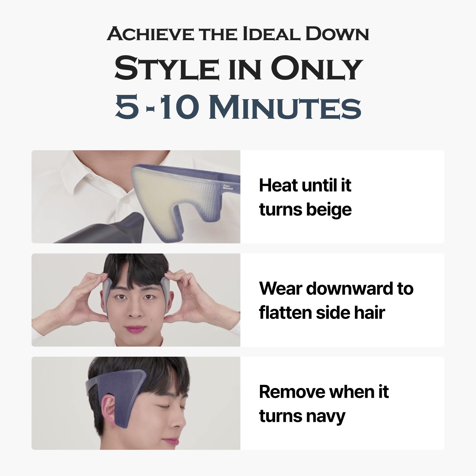 Side view of the Korean side hair flattener tool demonstrating its ergonomic 3D fit for men.