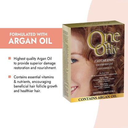 Self heating formula activator lotion and neutralizer bottles included in the One 'N Only hair perm kit