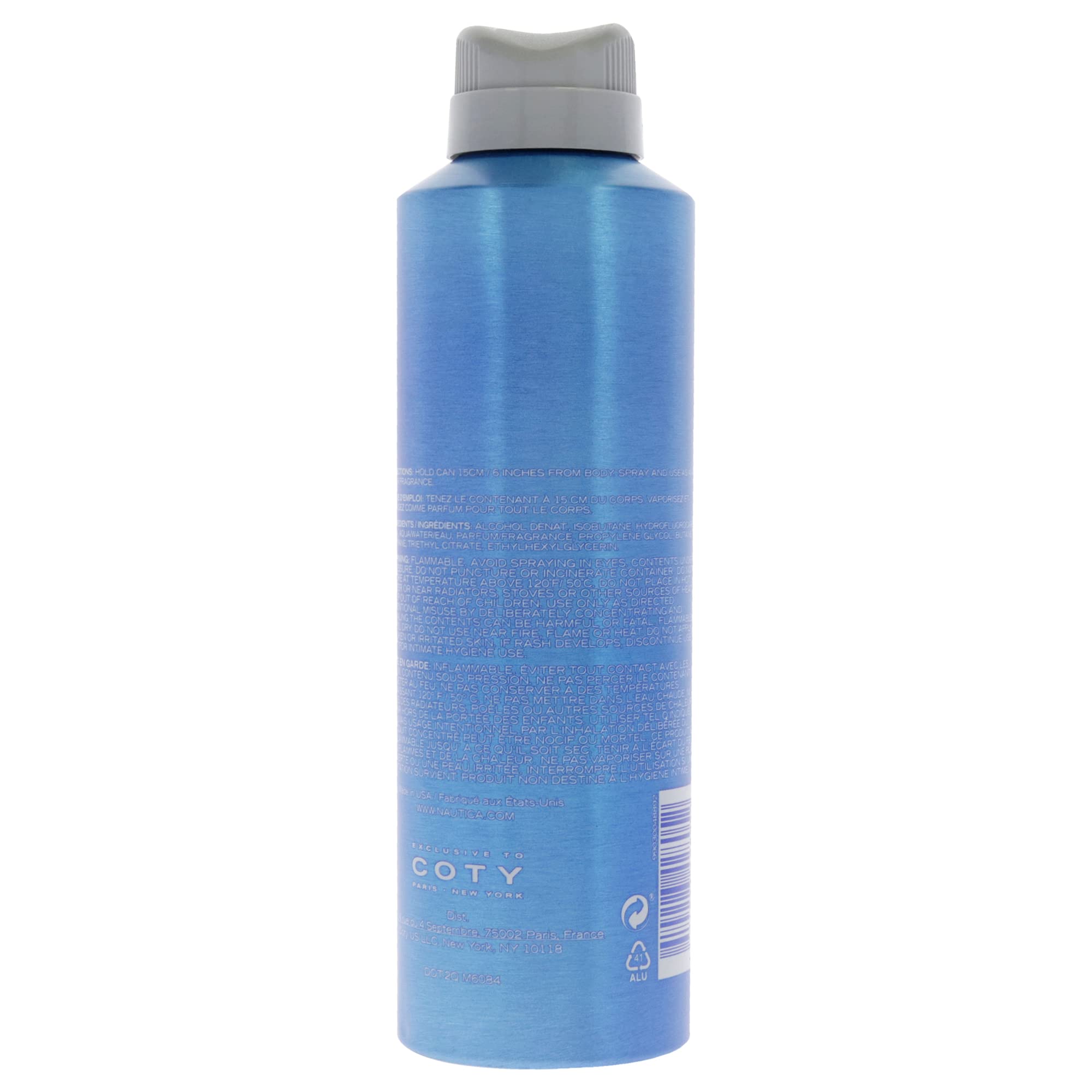 Authentic USA imported Nautica Blue mens fragrance spray bottle displaying ingredient facts