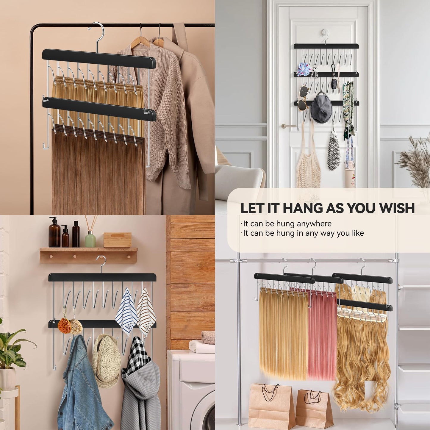 Two pack hair extension hanger being used as a drying station in a salon