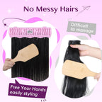 Pink hair extension hanger mounted on mirror with suction cups