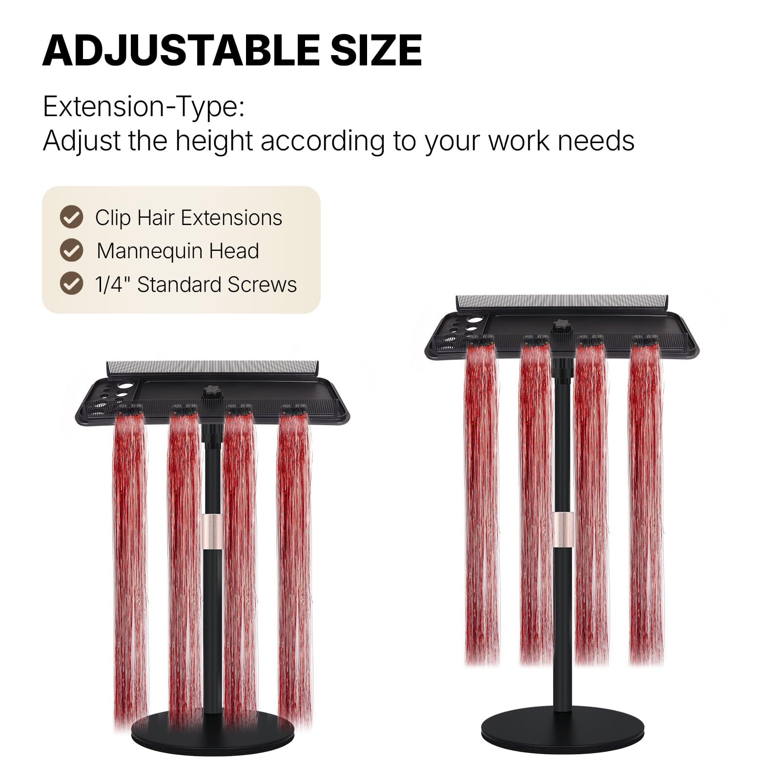 Weighted metal base stand for tangle free hair extension maintenance.