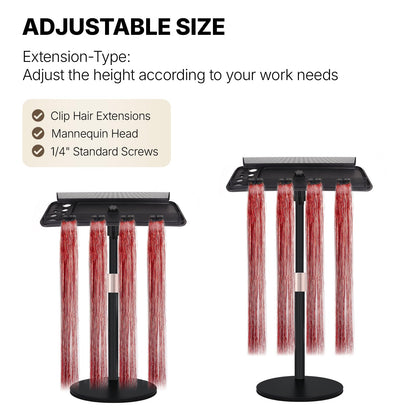 Weighted metal base stand for tangle free hair extension maintenance.