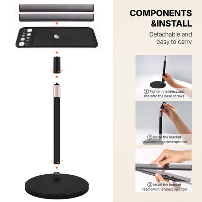 Portable storage display rack with hair extensions and styling tools attached.