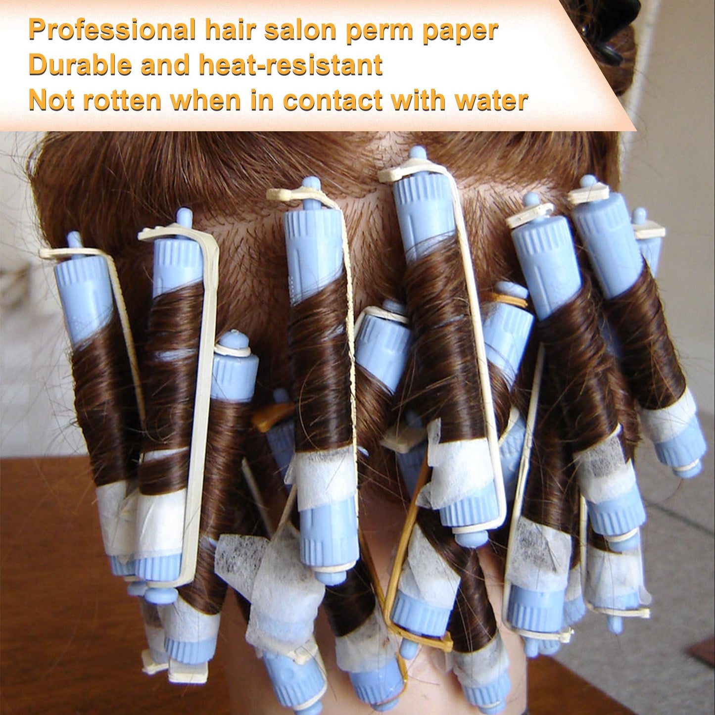 White disposable salon end papers by CustomyLife demonstrating hair wrapping compatibility.
