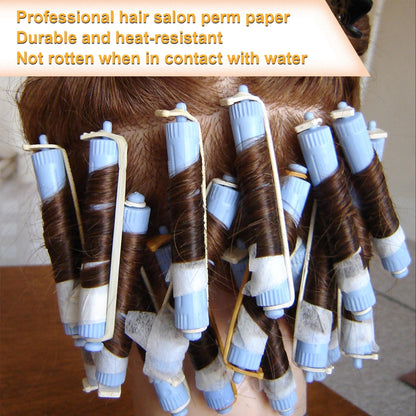 White disposable salon end papers by CustomyLife demonstrating hair wrapping compatibility.