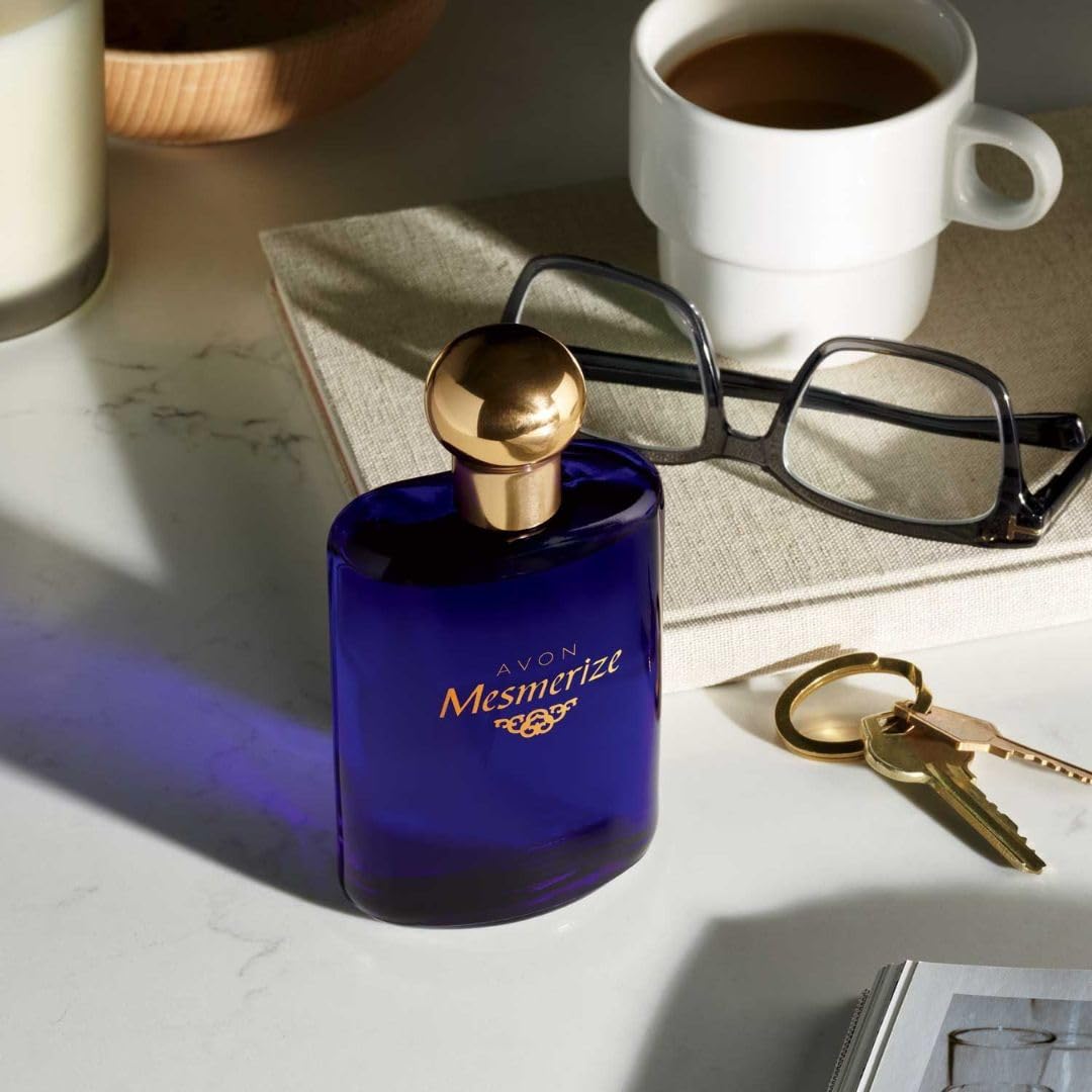Avon Mesmerize 3.4 fluid ounce container showcasing the official brand packaging