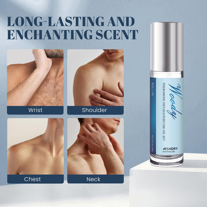 Close up of Aeshory pheromone perfume packaging and bottles