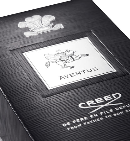 Side profile of Creed Aventus men's cologne bottle