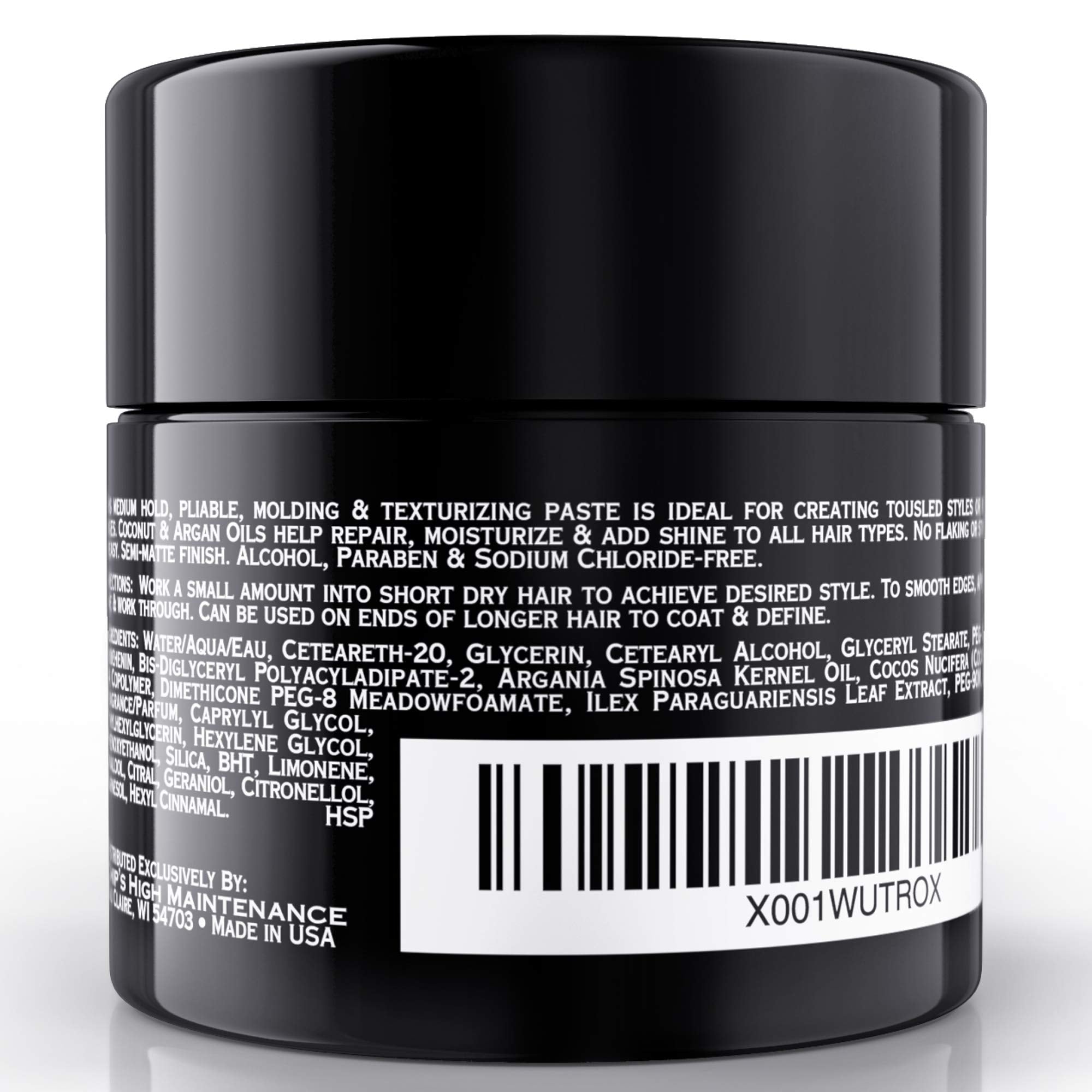 Chip's High Maintenance hair putty showing internal semi-matte texture paste formula