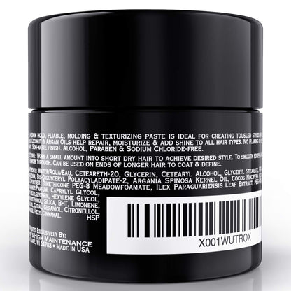 Chip's High Maintenance hair putty showing internal semi-matte texture paste formula