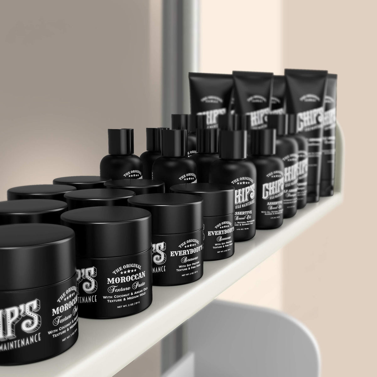 Open jar of Chip's High Maintenance argan oil hair putty for men