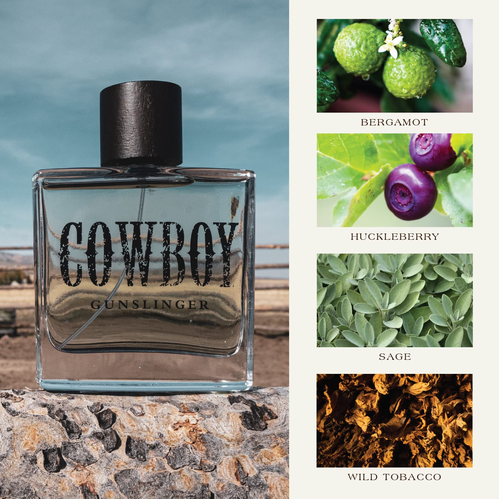 Close up of Cowboy Gunslinger cologne label detail