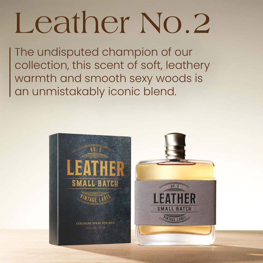 Tru Western Leather cologne bottle with rustic leather label branding