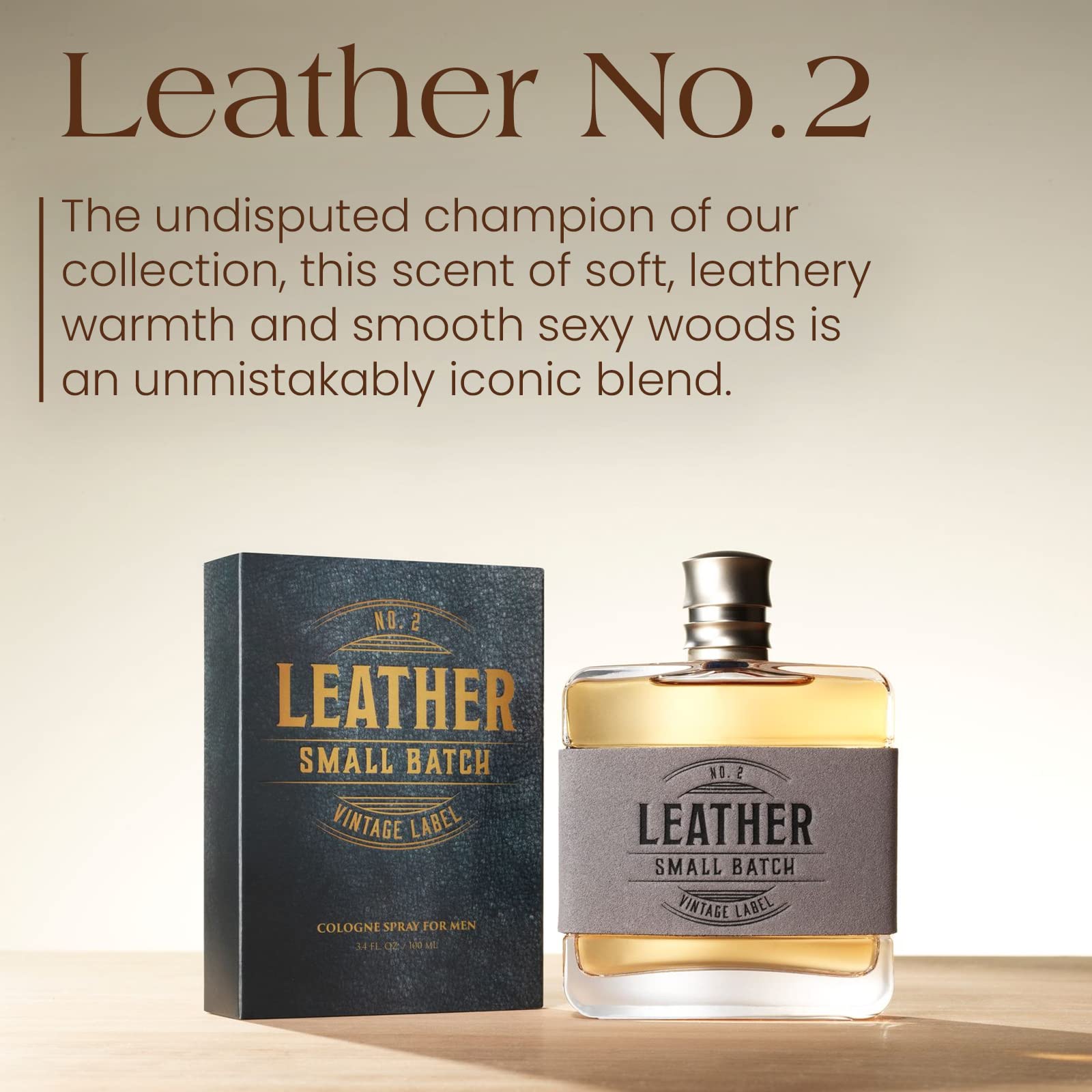 Tru Western Leather cologne bottle with rustic leather label branding