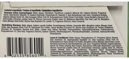 Soft And Beautiful Botanicals hair texturizer ingredients list featuring natural plant oils and butter.