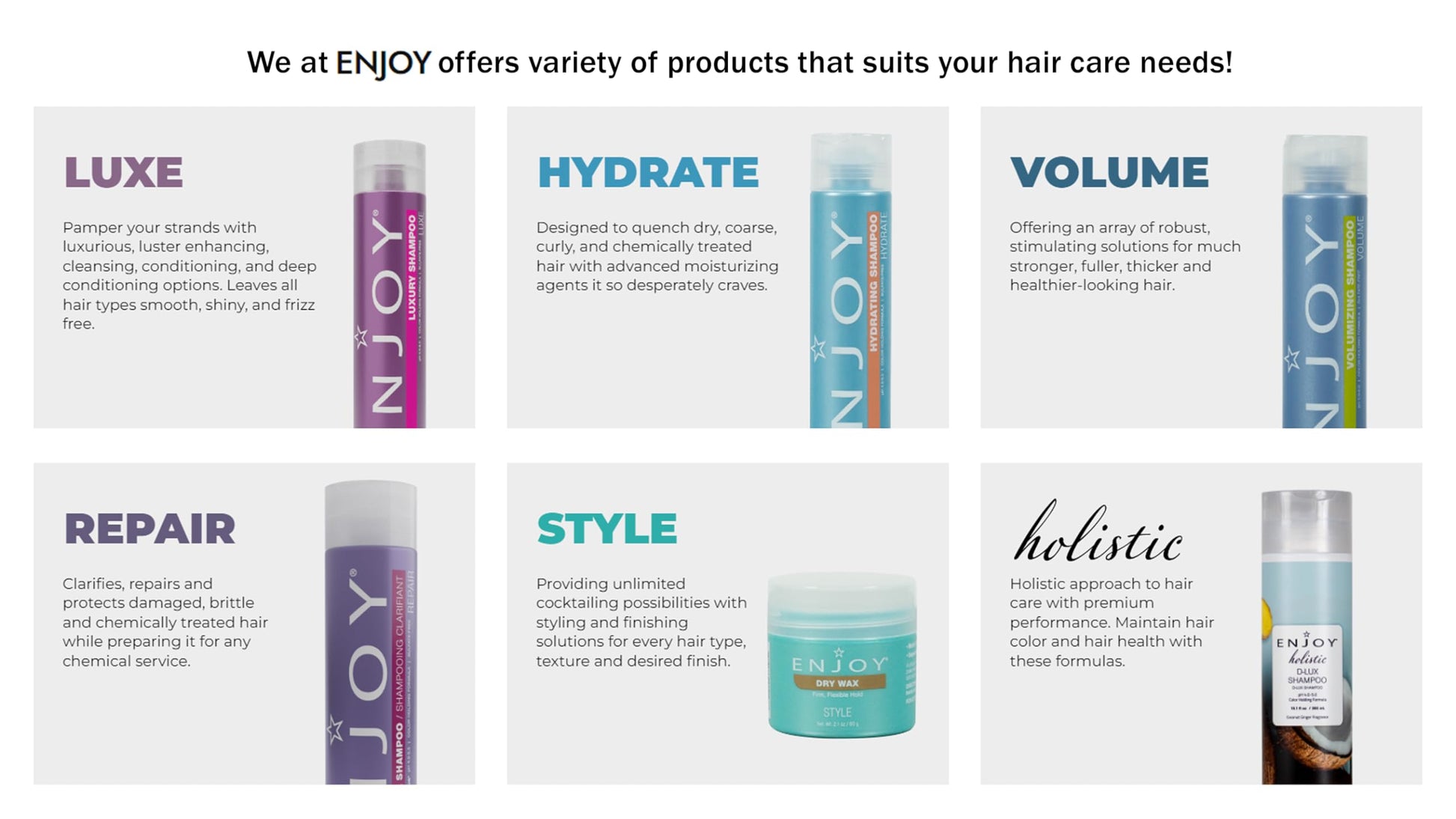 Enjoy thinning hair treatment bottle displaying instructions and clear product labeling