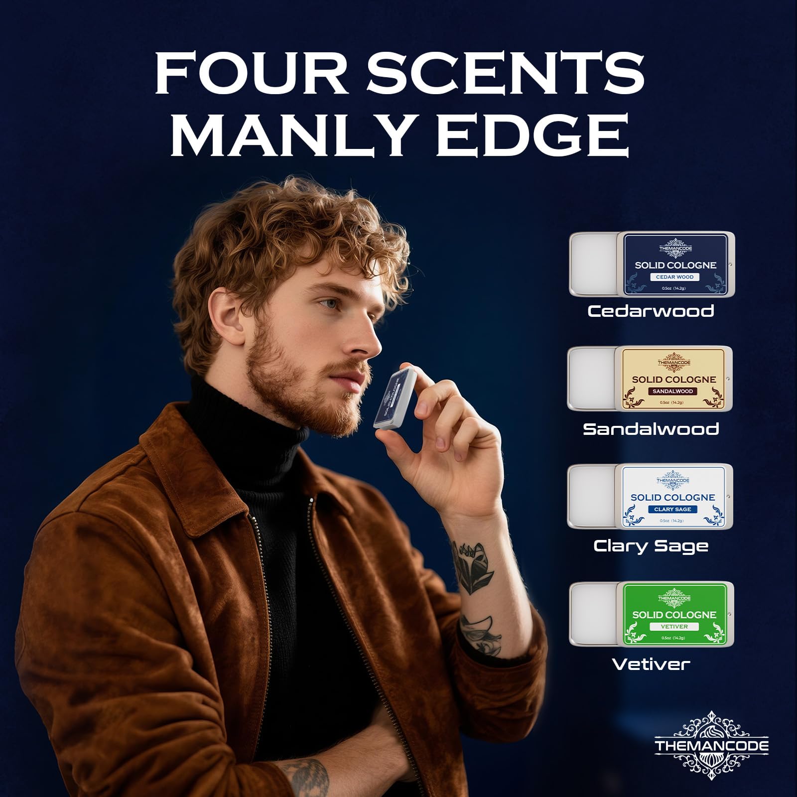 Sandalwood and vetiver scented solid cologne tins
