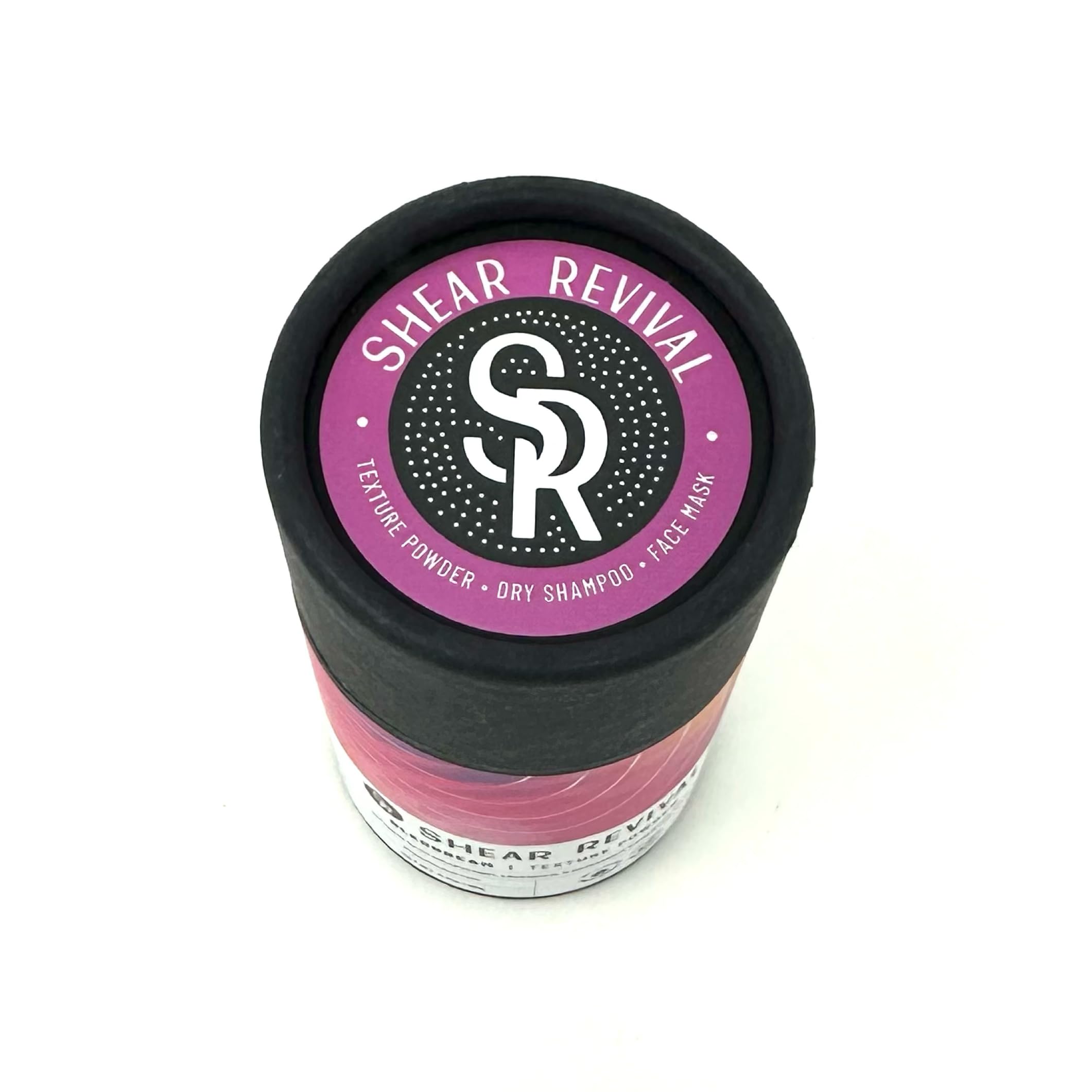 Shear Revival natural vegan dry shampoo and hair texturing powder bottle