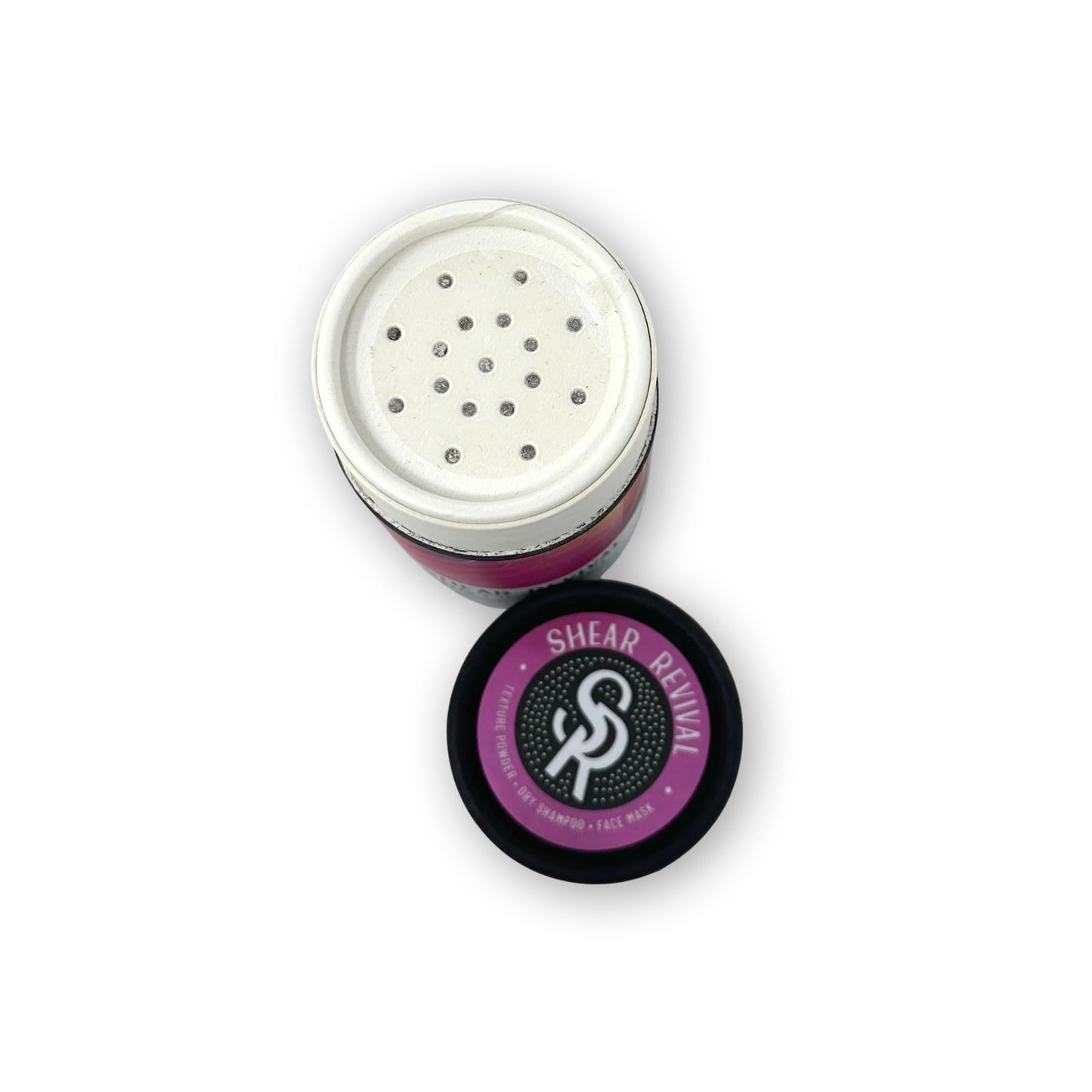 Clay based hair volumizer powder by Shear Revival showing premium packaging