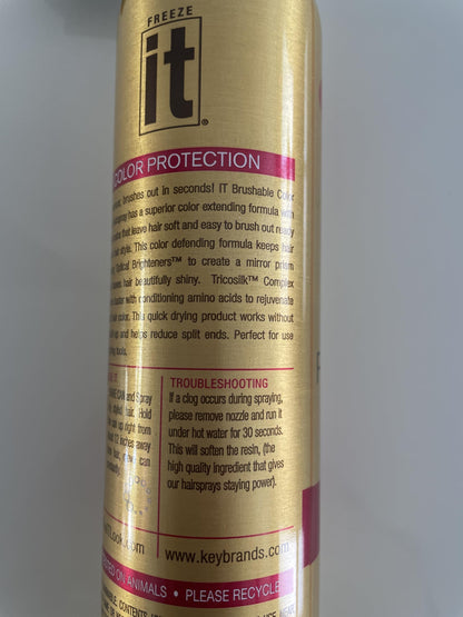 Humidity resistant professional flexible hold aerosol mist bottle for color-treated hair.