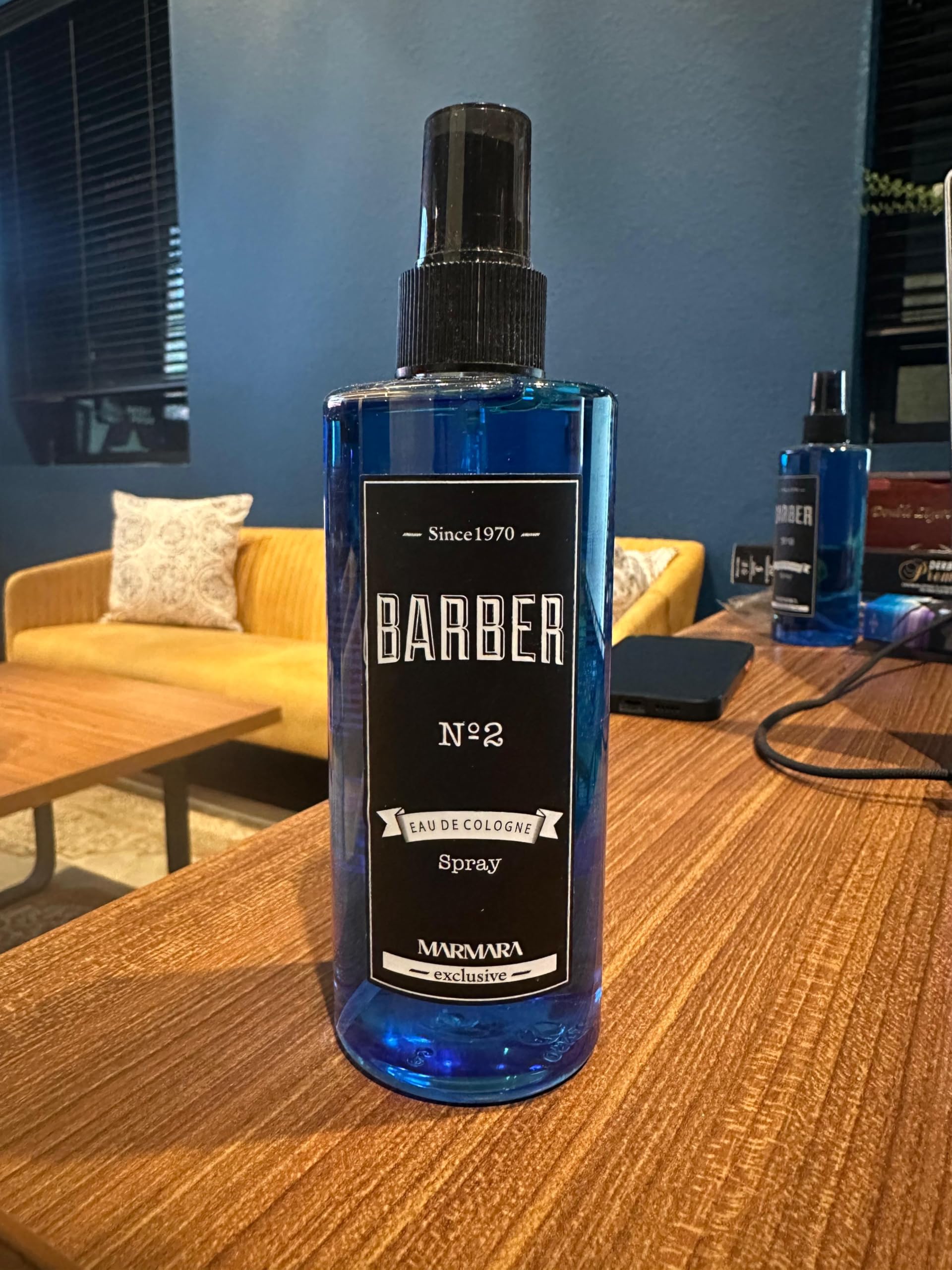 Barber Marmara Number 2 blue cologne bottle