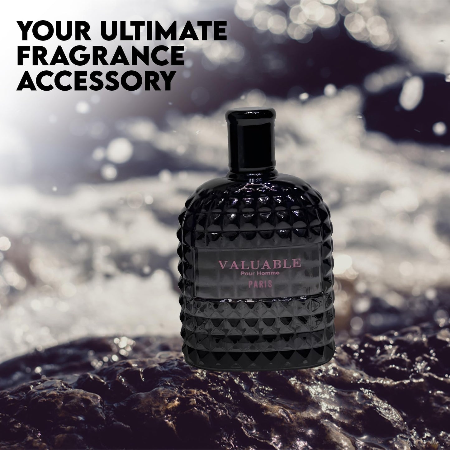 Premium glass bottle design for Fragrance Couture men's cologne collection.