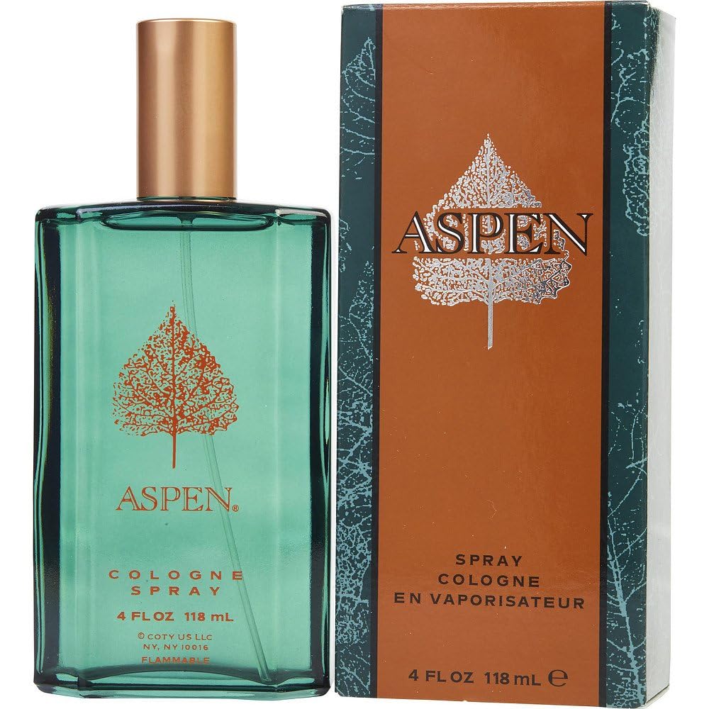 Two authentic four ounce bottles of Coty Aspen For Men fragrance displayed side by side against a clean background.